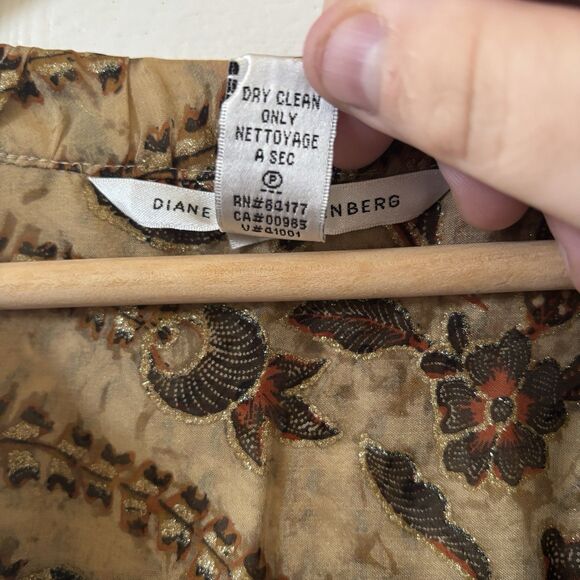 Diane Von Furstenberg Womens Sheer Blouse Silk 10 Brown Floral Romantic Bohemian - Picture 9 of 9